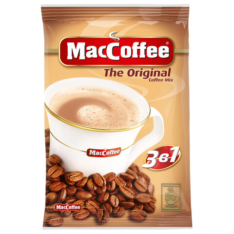 Кофе растворимый порционный MacCoffee 3 в 1 Оригинал, КОМПЛЕКТ 50 пакетиков по 20 г, 100101
