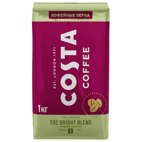 Кофе в зернах COSTA COFFEE Bright Blend, 1000г, вакуумная упаковка, ш/к 01629, 2096903
