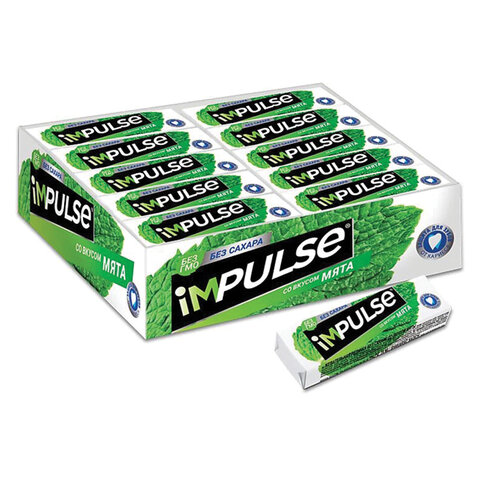 Жевательная резинка IMPULSE со вкусом Мяты, БЕЗ САХАРА, 10 подушечек, 14 г, ВВ003