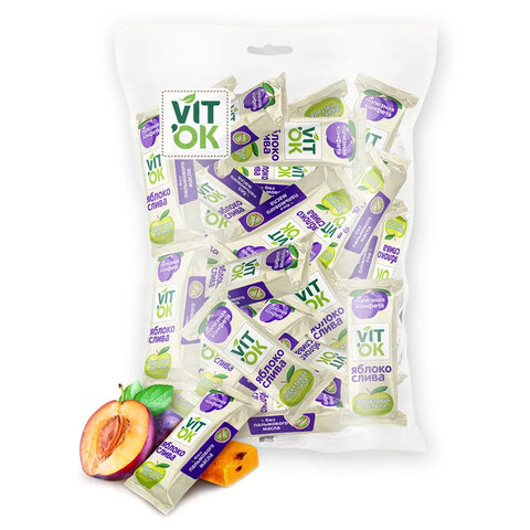 Конфеты VITOK Фруктовая пастила яблоко, слива, неглазированные, 500 г, пакет, 2818
