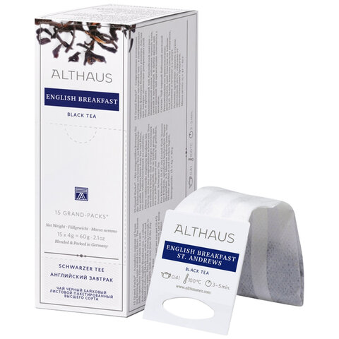 Чай ALTHAUS English Breakfast черный, 15 пирамидок по 4 г для чайника, ГЕРМАНИЯ, TALTHB-GP0049