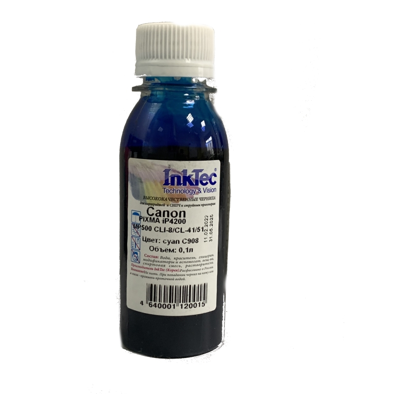 Чернила InkTec (C908) для Canon PIXMA iP4200/MP500 (CLI-8/CL-41/51), C, 0,1 л.