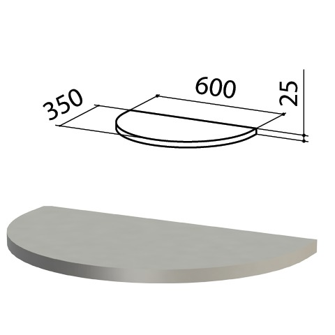 Стол приставной полукруг Этюд, 600х350х750 мм, БЕЗ ОПОРЫ, серый, 400062-03