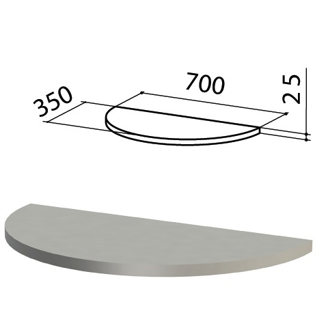Стол приставной полукруг Этюд, 700х350х750 мм, БЕЗ ОПОРЫ, серый, 400053-03