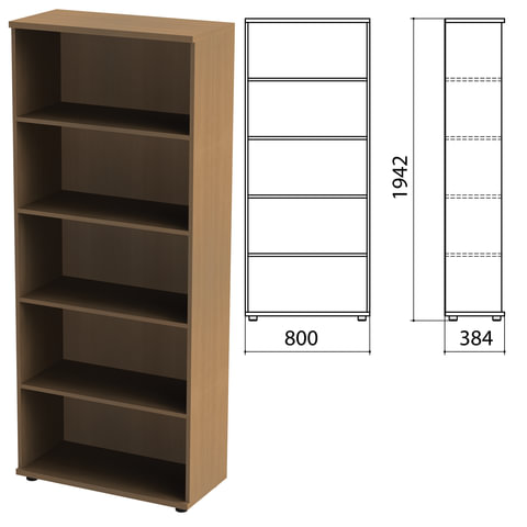 Шкаф (стеллаж) Эко/Этюд, 768х370х1996 мм, 4 полки, орех, 908842-190