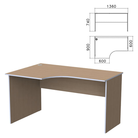 Стол письменный эргономичный Бюджет, 1360х900х740 мм, левый, орех онтарио, 402662-160