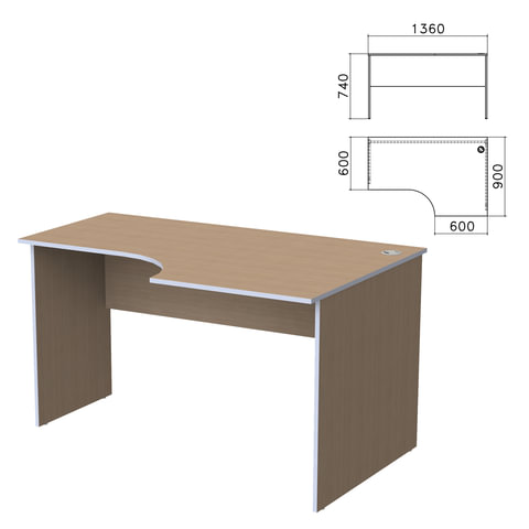 Стол письменный эргономичный Бюджет, 1360х900х740 мм, правый, орех онтарио, 402663-160