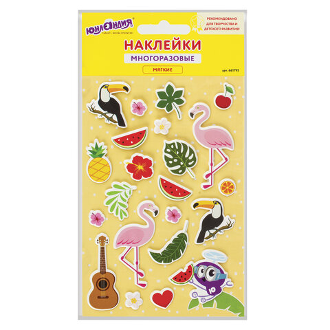Наклейки зефирные Гавайи, многоразовые, 10х15 см, ЮНЛАНДИЯ, 661795