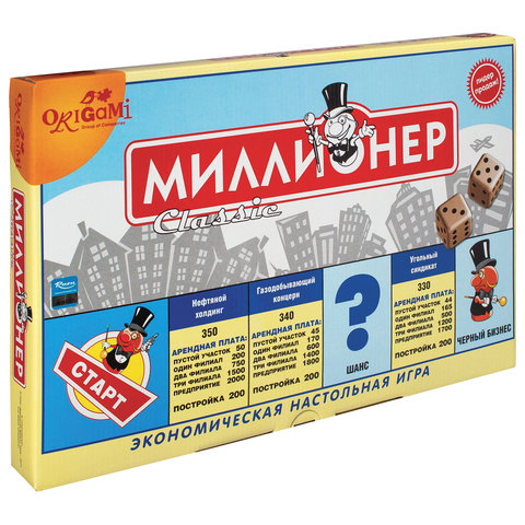Игра настольная Миллионер Classic, игровое поле, банкноты, жетоны, акции, полисы, ORIGAMI, 00109 Игра настольная Миллионер Classic, игровое поле, банкноты, жетоны, акции, полисы, ORIGAMI, 00109