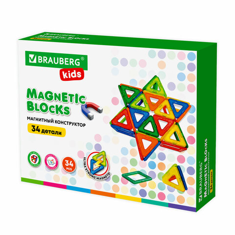 Магнитный конструктор BIG MAGNETIC BLOCKS-34, 34 детали, с колесной базой, BRAUBERG KIDS, 663845 Магнитный конструктор BIG MAGNETIC BLOCKS-34, 34 детали, с колесной базой, BRAUBERG KIDS, 663845