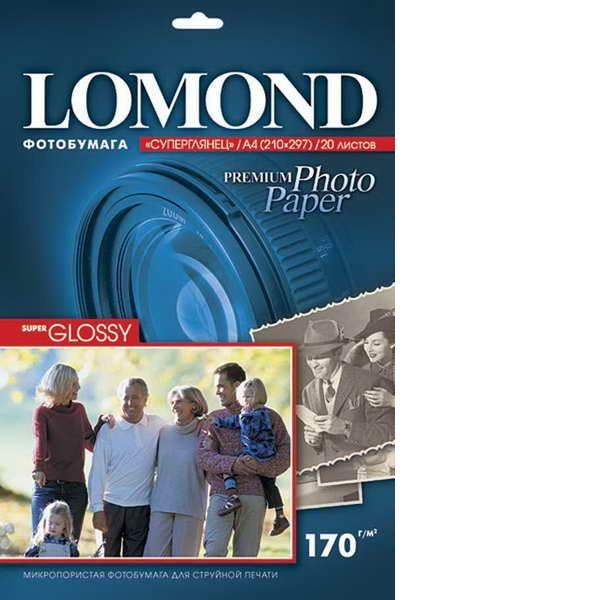 Фотобумага Lomond суперглянцевая (1101101), Super Glossy, A4, 170 г/м2, 20 л.