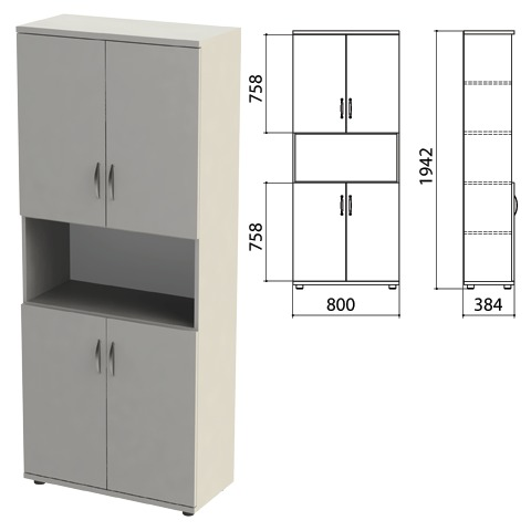 Шкаф полузакрытый Этюд, 800х384х1942 мм, цвет серый (КОМПЛЕКТ)