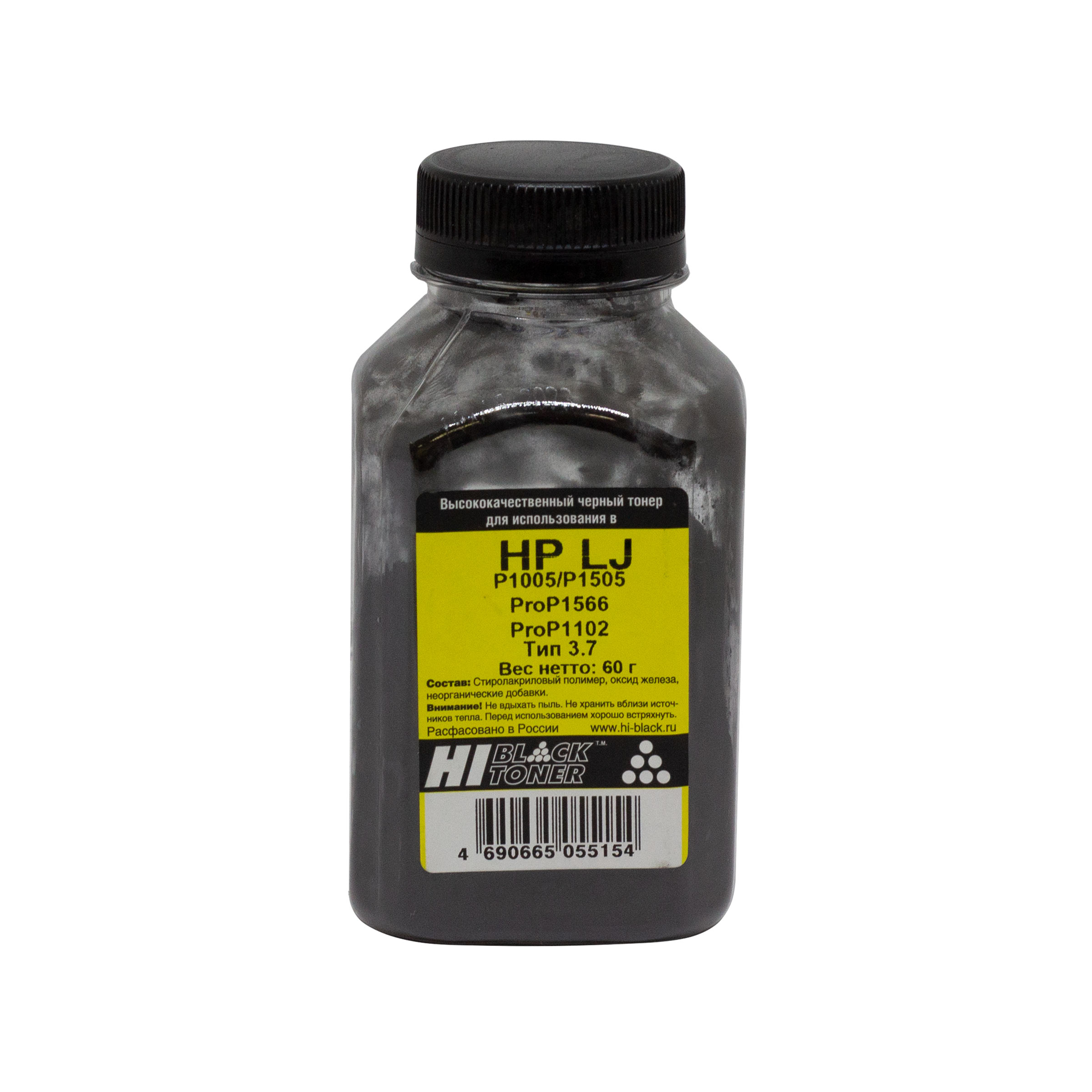 Тонер Hi-Black для HP LJ P1005/P1505/ProP1566/ProP1102, Тип 3.7, Bk, 60 г, банка