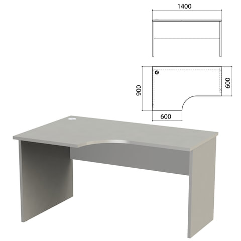 Стол письменный эргономичный Этюд, 1400х900х750 мм, левый, серый (КОМПЛЕКТ)