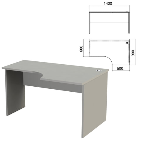 Стол письменный эргономичный Этюд, 1400х900х750 мм, правый, серый (КОМПЛЕКТ)