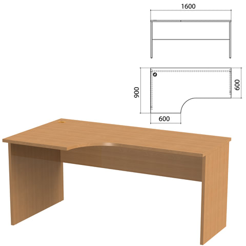 Стол письменный эргономичный Этюд, 1600х900х750 мм, левый, бук бавария (КОМПЛЕКТ)