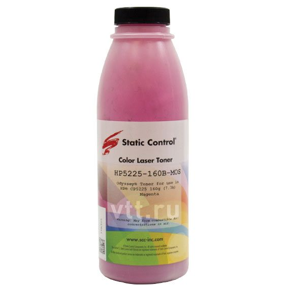 Тонер Static Control для HP CLJ CP5225, M, Odyssey, 160 г, флакон